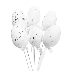 Easter eggs on a stick - white, 6 cm, 6 pcs.