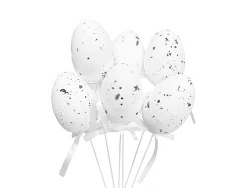 Easter eggs on a stick - white, 7 cm, 6 pcs.