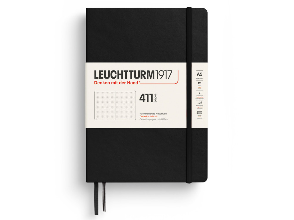 Notatnik 411 w kropki A5 - Leuchtturm1917 - Black, twarda okładka