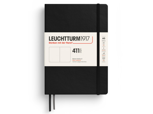 Notatnik 411 gładki A5 - Leuchtturm1917 - Black, twarda okładka