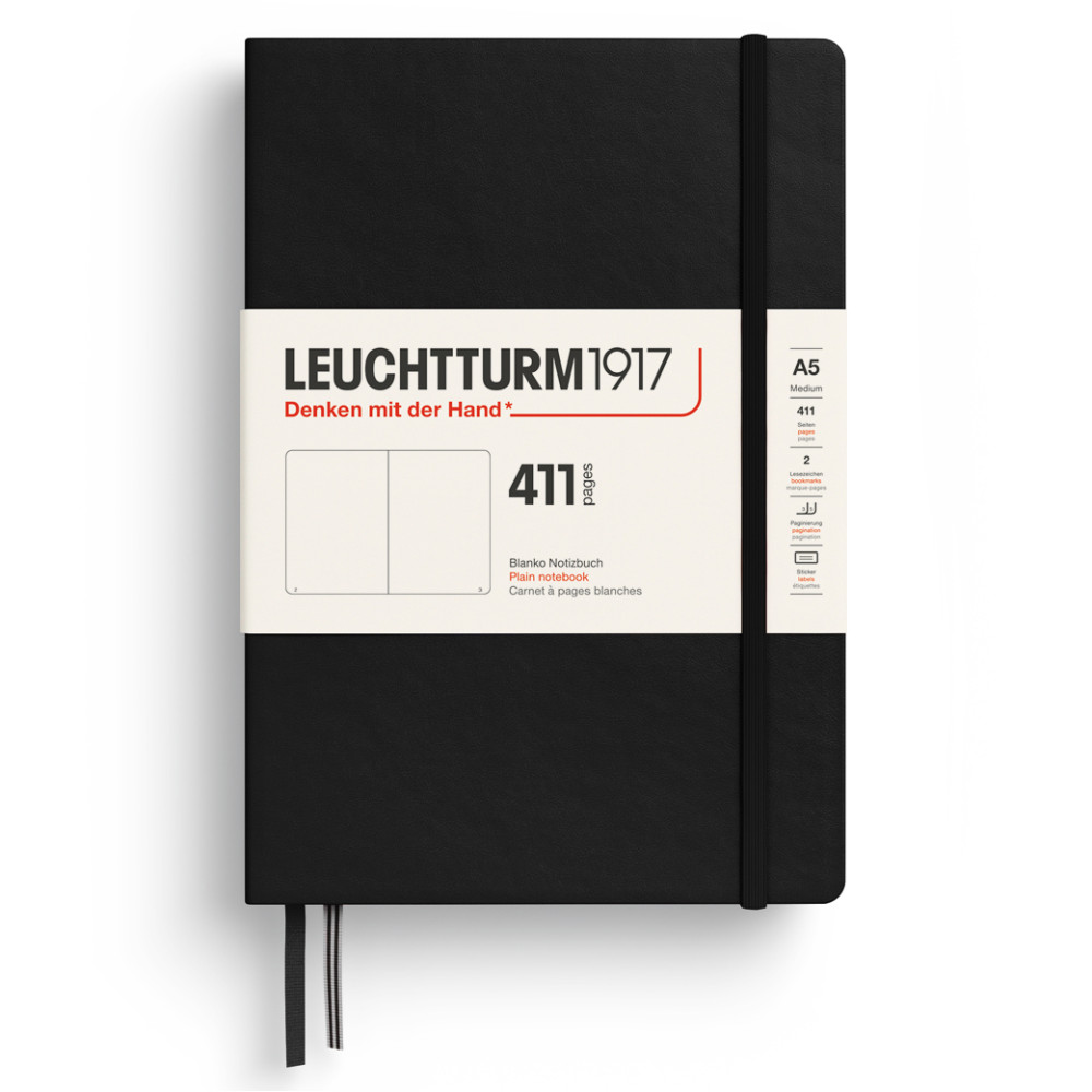 Notatnik 411 gładki A5 - Leuchtturm1917 - Black, twarda okładka