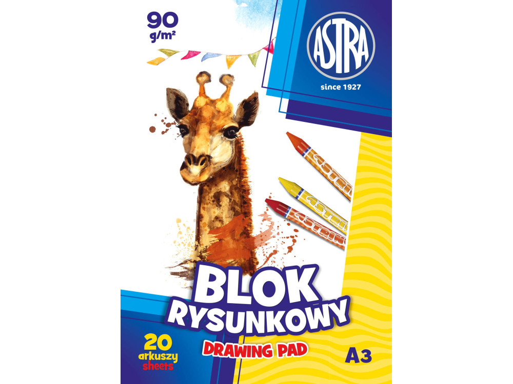 Blok rysunkowy A3 - Astra - biały, 90 g, 20 ark.