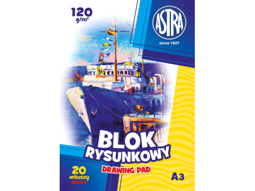 Blok rysunkowy A3 - Astra - biały, 120 g, 20 ark.