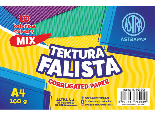 Colored corrugated paper A4 - Astra - 160 g, 10 sheets