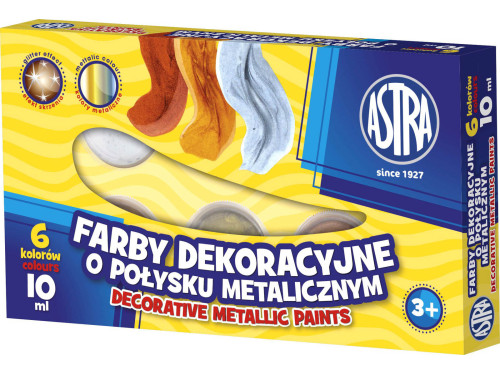 Zestaw farb dekoracyjnych - Astra - metaliczne, 6 kolorów x 10 ml