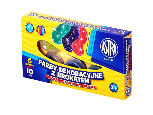 Zestaw farb dekoracyjnych - Astra - brokatowe, 6 kolorów x 10 ml