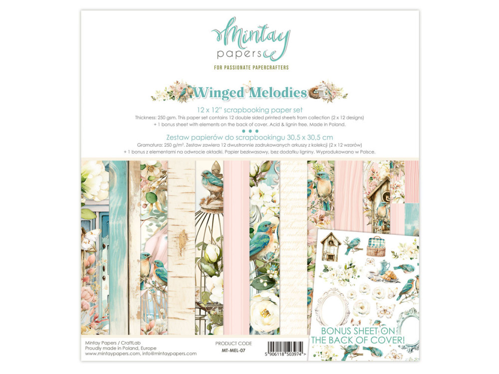 Zestaw papierów do scrapbookingu 30,5 x 30,5 cm - Mintay - Winged Melodies