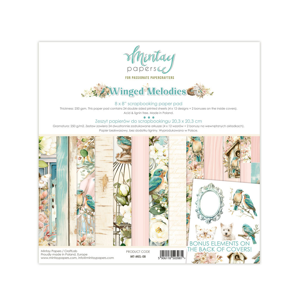 Set of scrapbooking papers 15,2 x 15,2 cm - Mintay - Winged Melodies