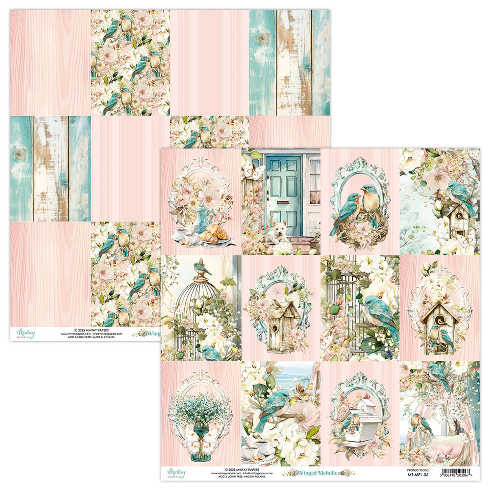 Set of scrapbooking papers 15,2 x 15,2 cm - Mintay - Winged Melodies