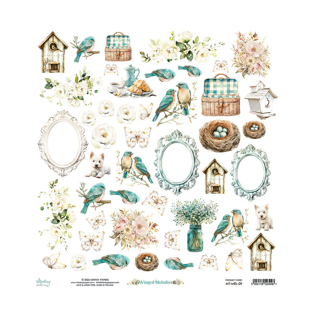 Set of scrapbooking papers 15,2 x 15,2 cm - Mintay - Winged Melodies