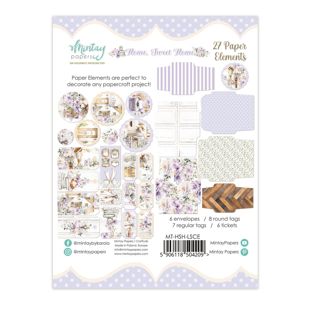 Set of paper elements, tags - Mintay - Home Sweet Home, 27 pcs.