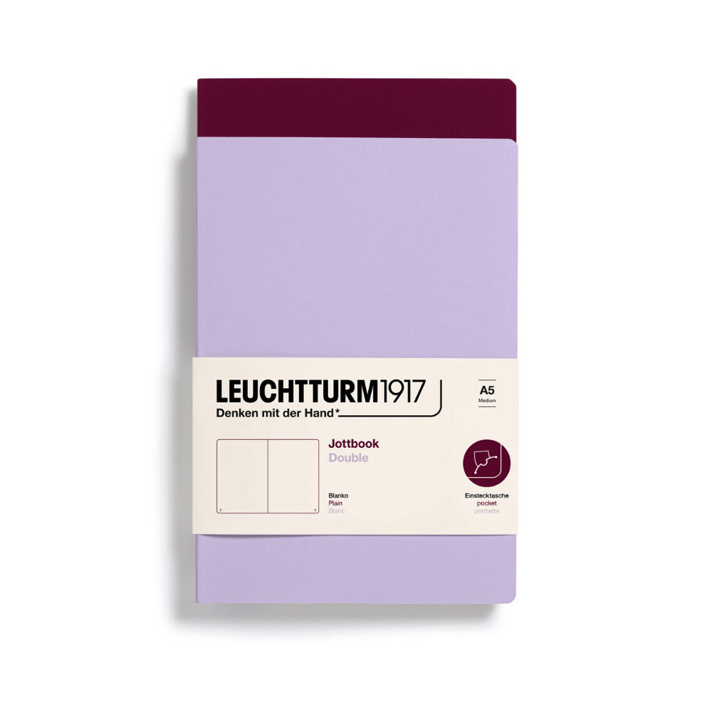 Notatnik Jottbook Double gładki A5 - Leuchtturm1917 - Lilac & Port Red, 2 szt.