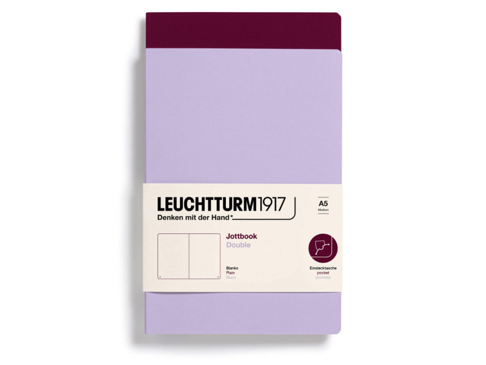 Notatnik Jottbook Double gładki A5 - Leuchtturm1917 - Lilac & Port Red, 2 szt.