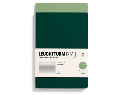 Notatnik Jottbook Double w linię A5 - Leuchtturm1917 - Sage & Forest Green, 2 szt.