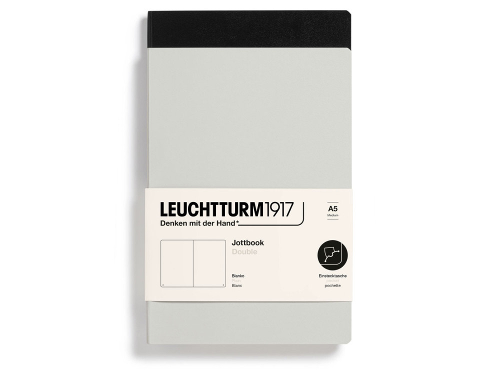 Notatnik Jottbook Double gładki A5 - Leuchtturm1917 - Light Grey & Black, 2 szt.