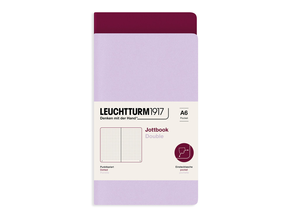 Dotted Notebook Jottbook Double A6 - Leuchtturm1917 - Lilac & Port Red, 2 pcs.