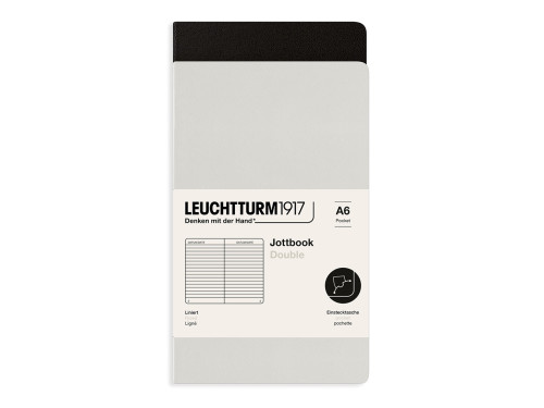 Notatnik Jottbook Double w linię A6 - Leuchtturm1917 - Light Grey & Black, 2 szt.