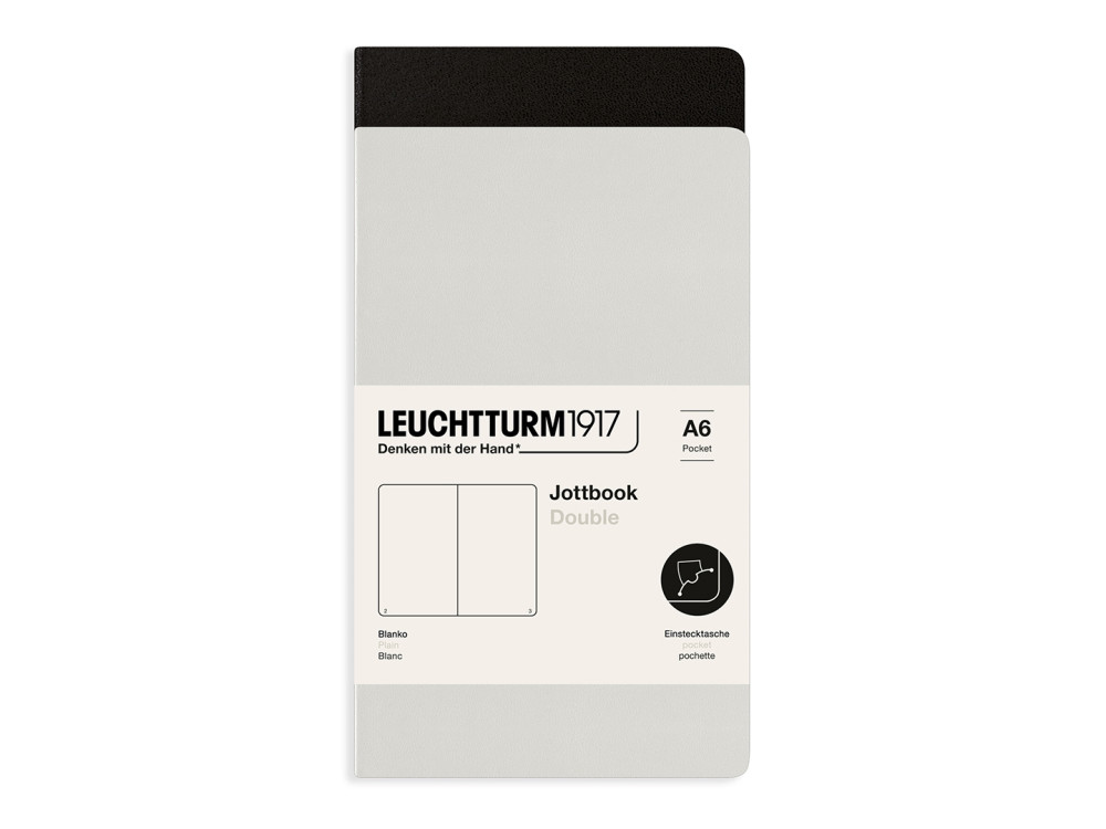 Notatnik Jottbook Double gładki A6 - Leuchtturm1917 - Light Grey & Black, 2 szt.