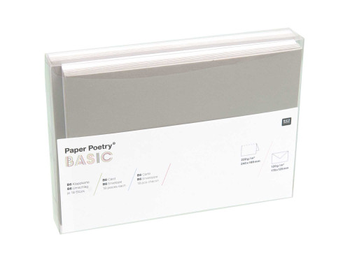 Set of folded cards and envelopes - Paper Poetry - White & Grey, B6, 18 pcs.
