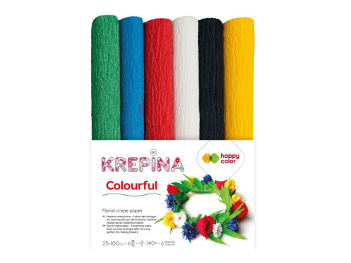 Krepina, bibuła marszczona Colorful - Happy Color - 25 x 100 cm, 6 szt.