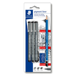 Zestaw cienkopisów Pigment Liner 308 z akcesoriami - Staedtler - czarne, 6 szt.