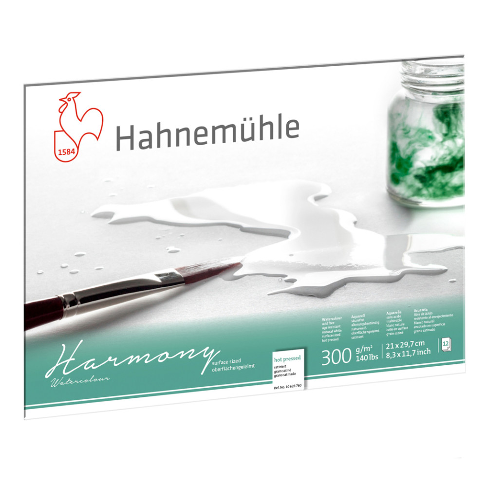 Harmony Watercolour paper pad - Hahnemühle - hot pressed, A4, 300 g, 12 sheets