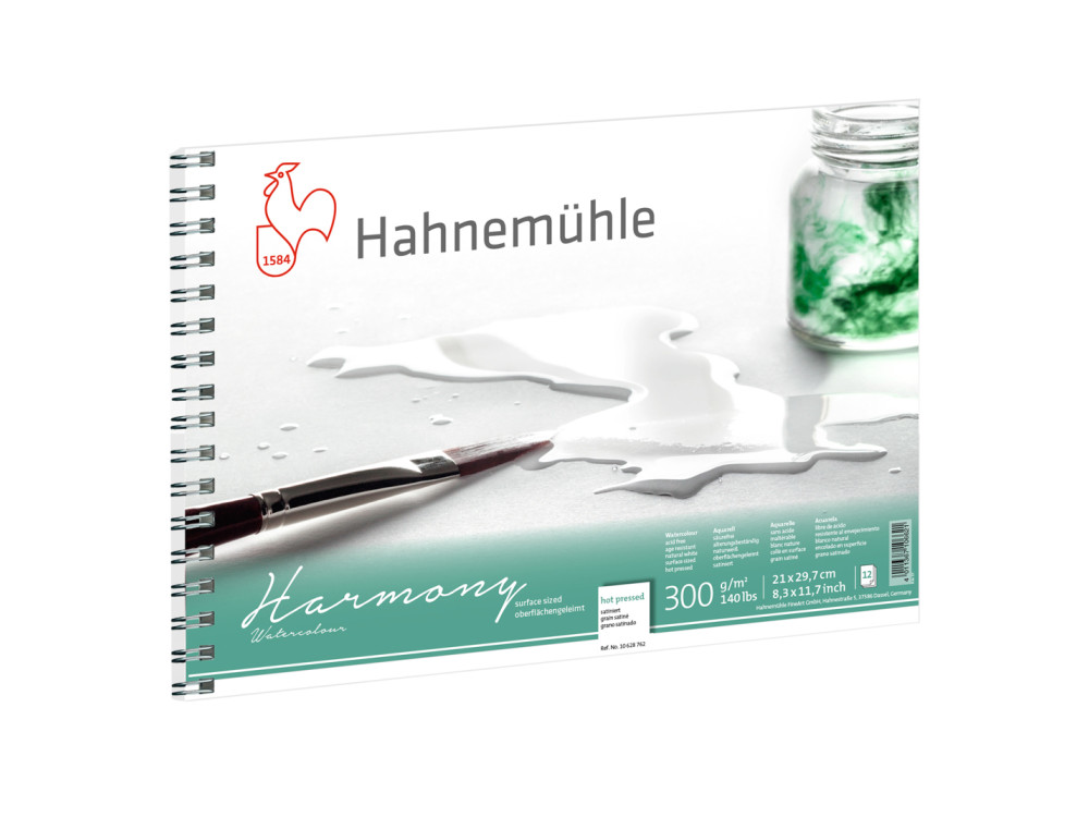 Blok do akwareli Harmony na spirali - Hahnemühle - hot pressed, A4, 300 g, 12 ark.