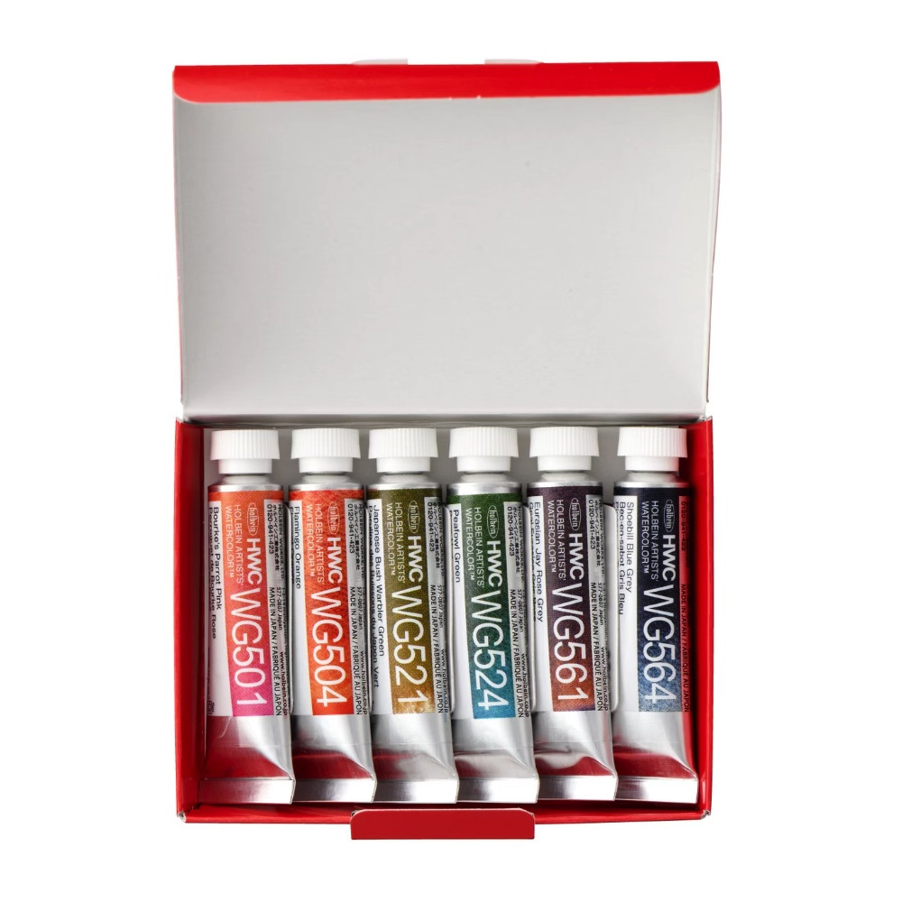 Set of Artists' Watercolor Granulating Bird paints - Holbein - 6 x 5 ml
