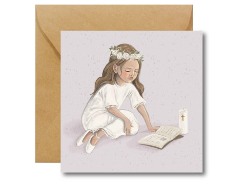 Kartka okolicznościowa - Hi Little - Komunia dziewczynki, 14,5 x 14,5 cm