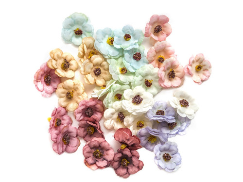 Fabric flowers - colorful, 3 cm, 32 pcs.