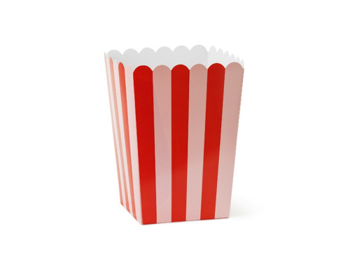 Pudełka na popcorn - czerwono-różowe, 11 x 11 x 15,5 cm, 6 szt.