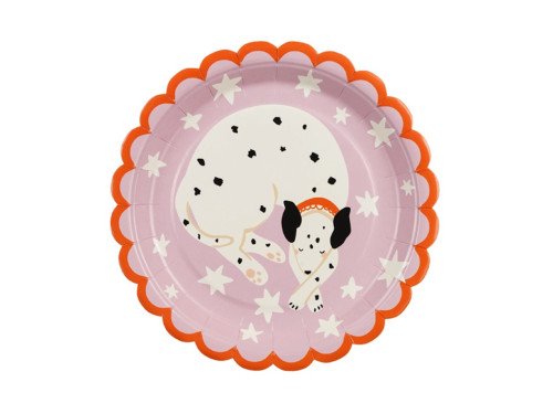 Paper plates Dalmatian dog - pink, 18 cm, 6 pcs.