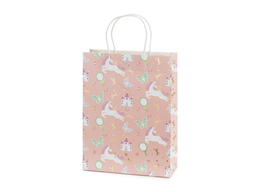 Gift paper bag Unicorns - pink, 26 x 32,5 x 13 cm