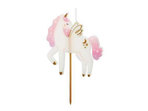 Unicorn birthday candle - white, 9 cm