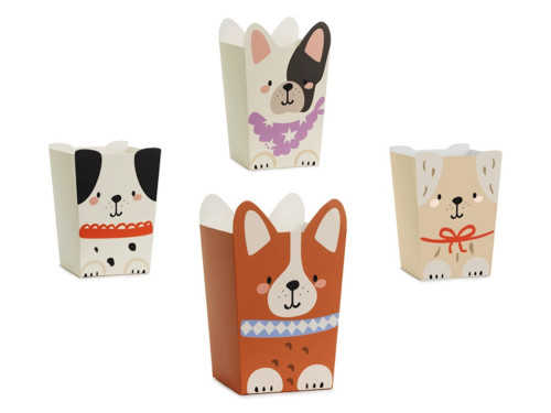Pudełka na popcorn Pieski - 8,7 x 8,7 x 12 cm, 6 szt.