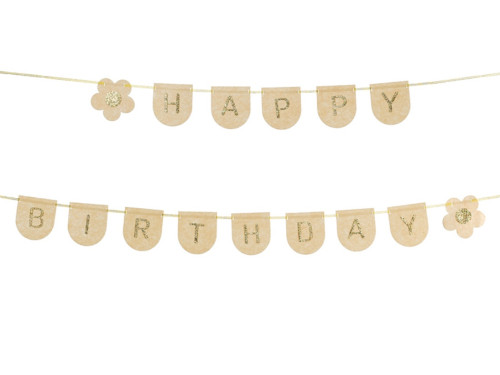 Happy Birthday felt banner - beige, 12 cm x 3 m