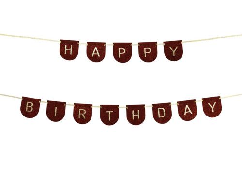 Happy Birthday felt banner - brown, 12 cm x 3 m