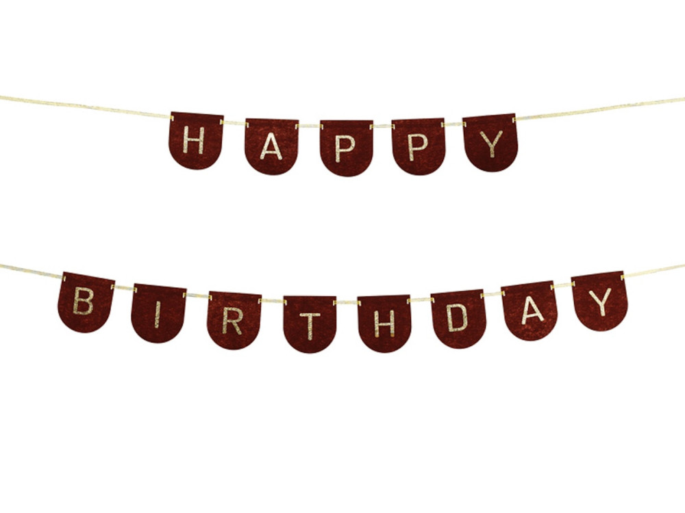 Baner filcowy Happy Birthday - brązowy, 12 cm x 3 m