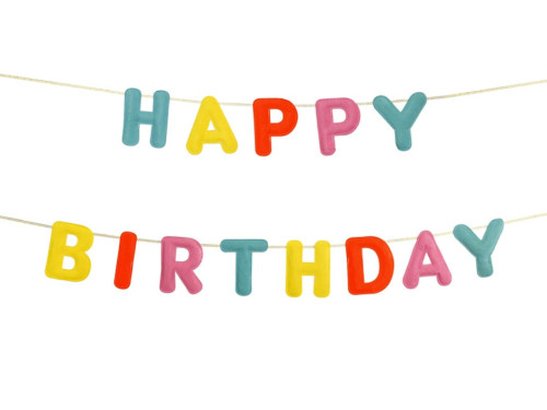 Baner filcowy Happy Birthday - kolorowy, 15 cm x 3 m