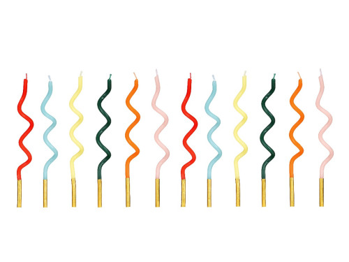 Birthday twisted candles - colorful, 14 cm, 12 pcs.