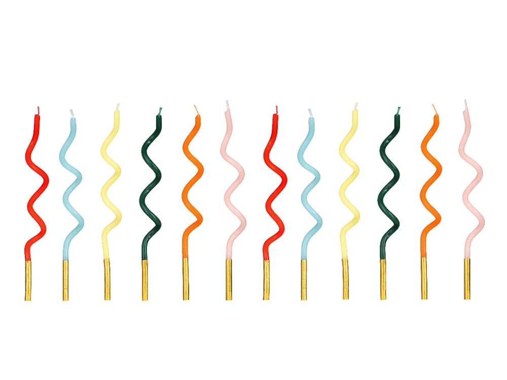 Birthday twisted candles - colorful, 14 cm, 12 pcs.