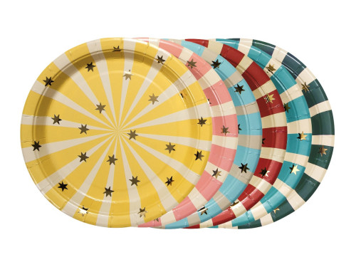 Paper plates Circus stripes and stars - colorful, 18 cm, 6 pcs.