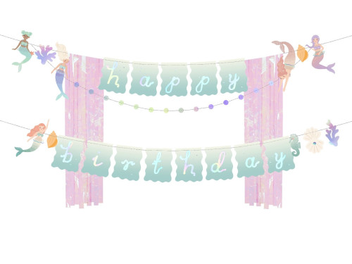 Happy Birthday Mermaid banner - blue, 1 m x 1,3 m
