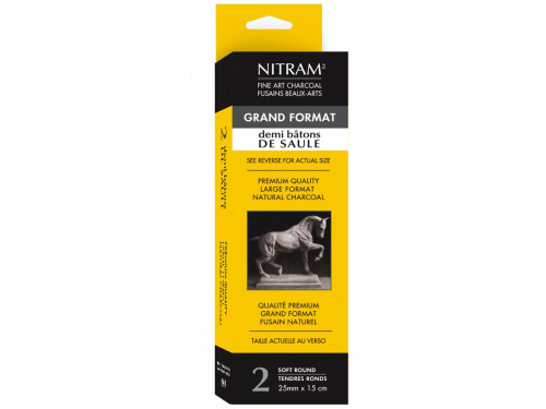 Bâtons Épais fine art charcoal - Nitram - B+, Extra Soft, 25 mm, 2 pcs.