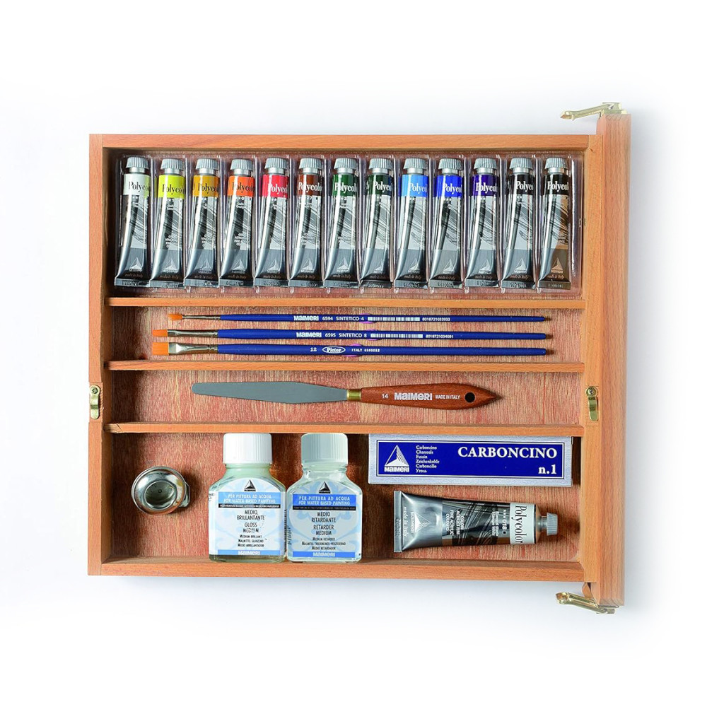 Zestaw farb akrylowych Polycolor ze sztalugą - Maimeri - 13 x 20 ml
