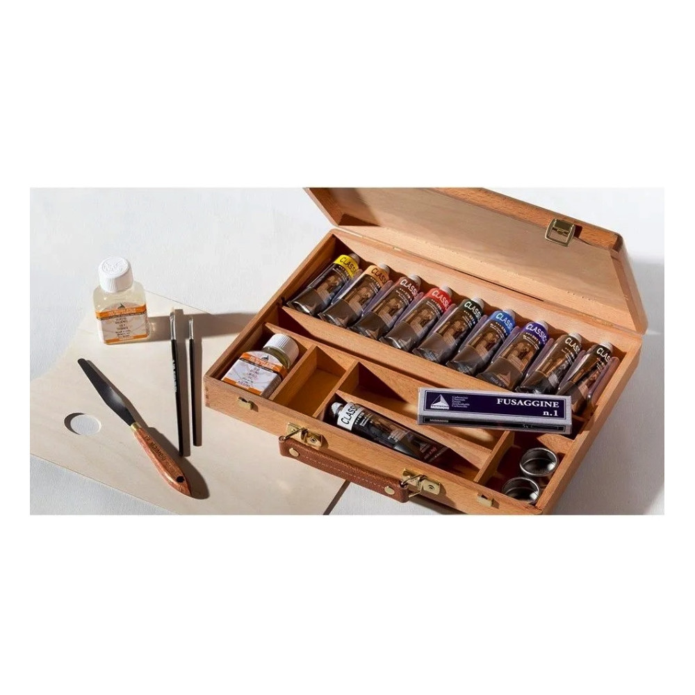 Set of Classico oil paints in wooden box - Maimeri - 10 x 60 ml