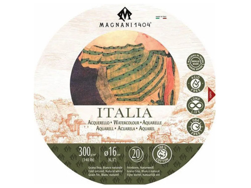 Watercolor cotton paper Italia 16 cm - Mangani 1404 - cold pressed, 300 g, 20 sheets