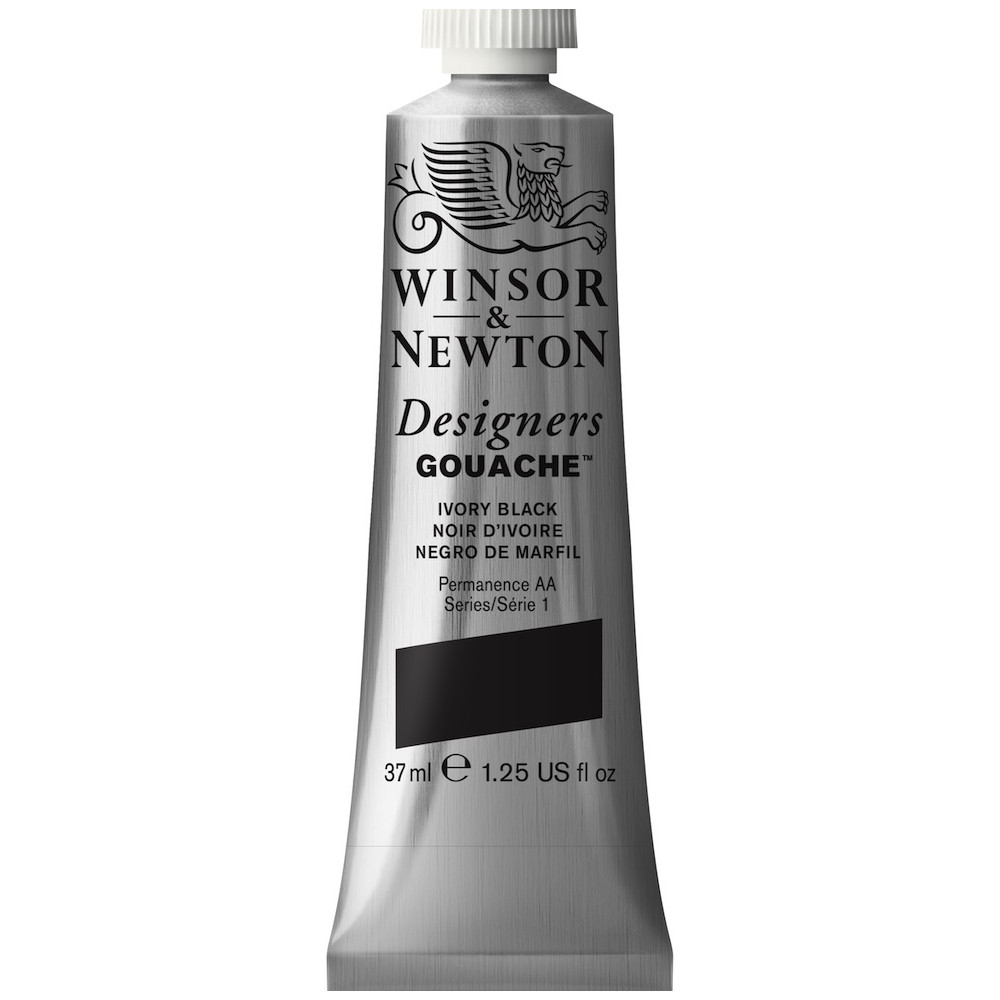 Gouache paint in tube - Winsor & Newton - Ivory Black, 37 ml