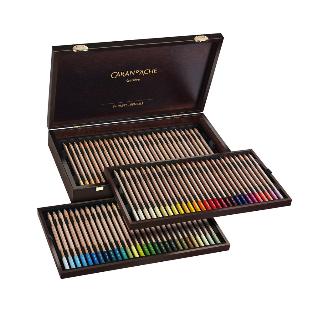 Set of dry Pastel Pencils in wooden case - Caran d'Ache - 84 pcs.