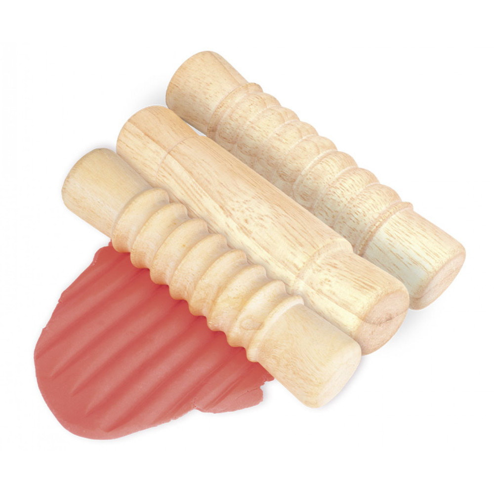 Set of textured wooden Rolling pins for modeling clay - Jovi - 9 pcs.